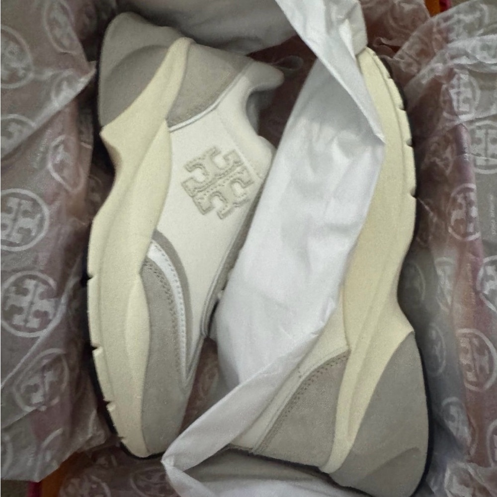 Tory Burch Cream and Gray Sneakers
